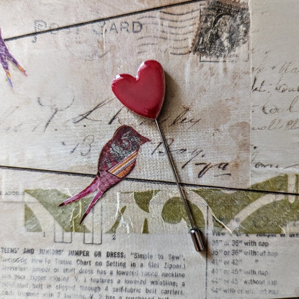 Red Heart Ceramic Stick Pin